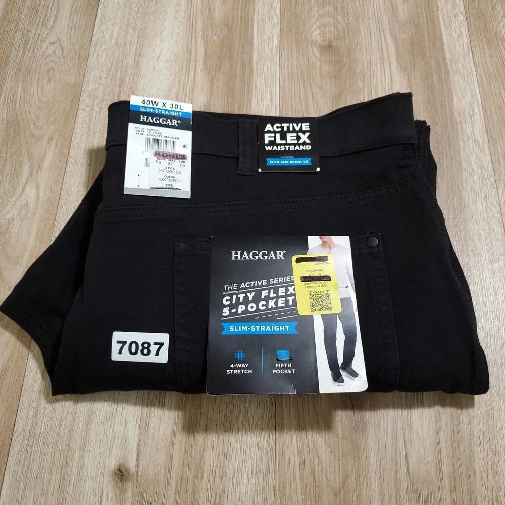 Haggar Active Series City Flex 5-Pocket Slim Straight Black Pants 40x30 NEW